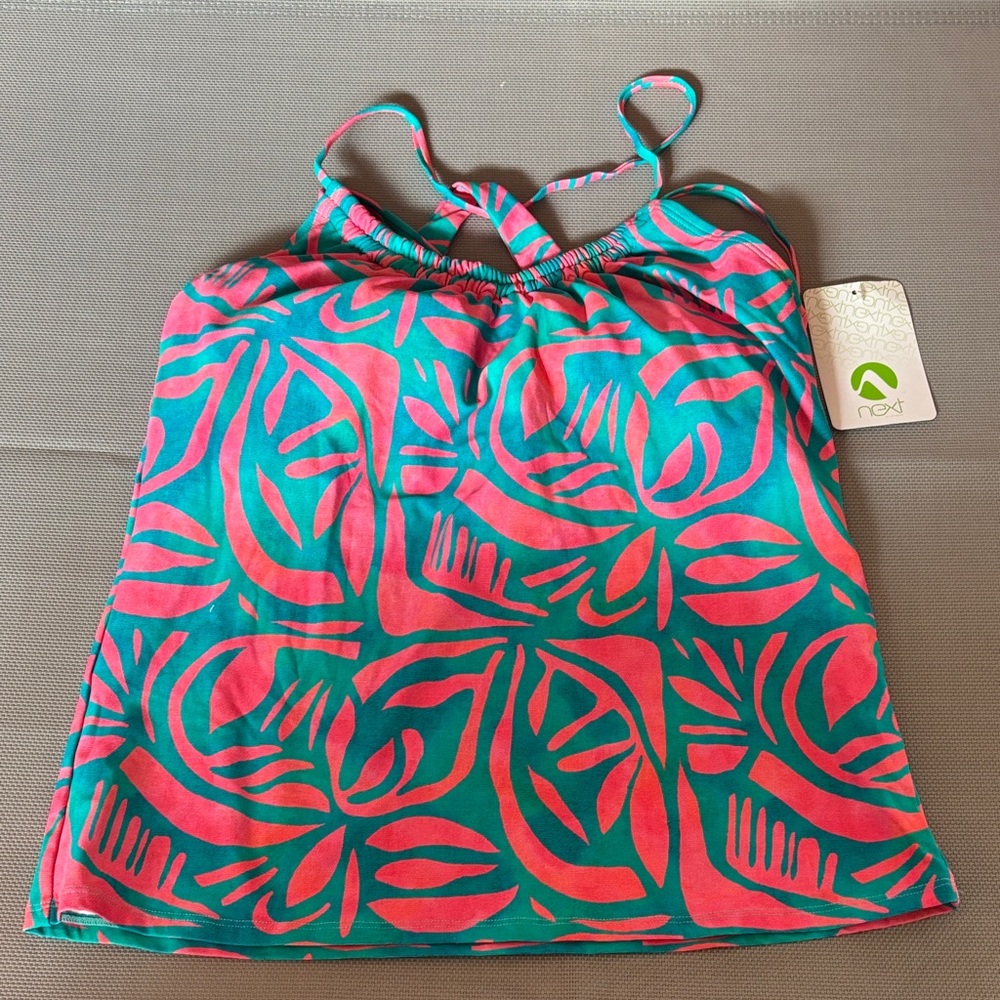 Athena Pink and Teal Swim tankini top size 36 B/C NWT